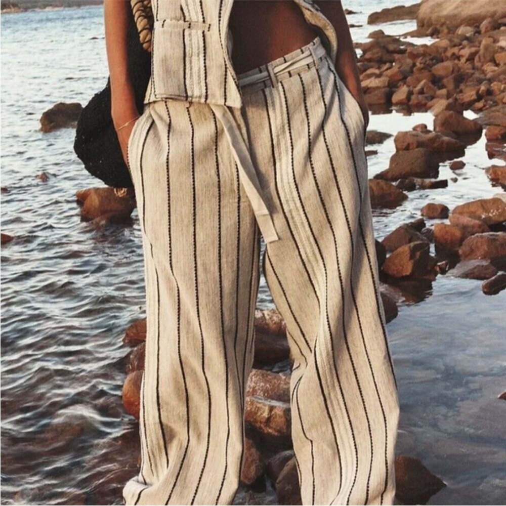Free People Take Me To Paris Stripe Printed Pants Gray S